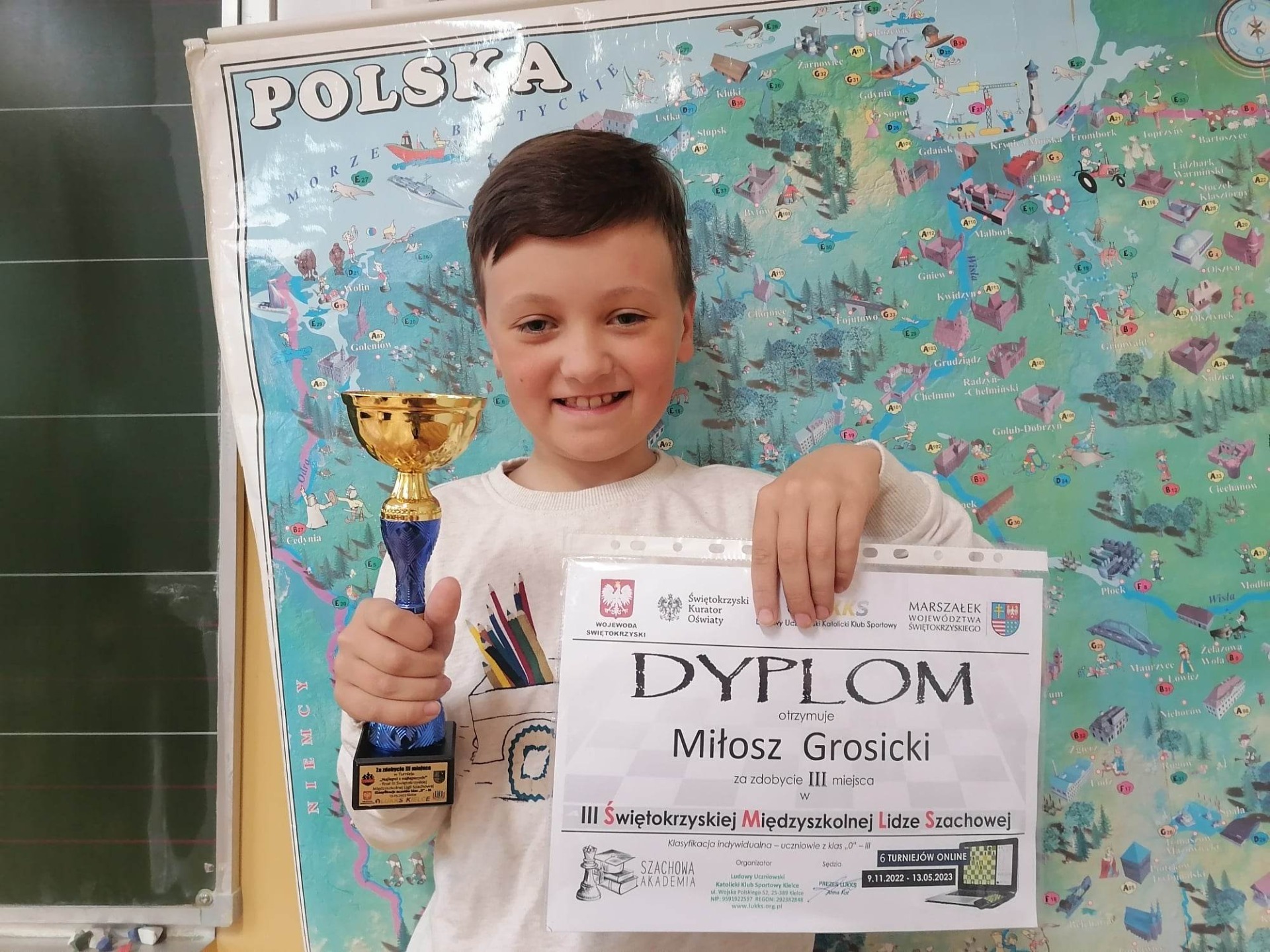 Uczeń klasy II na turnieju szachowym w Kielcach