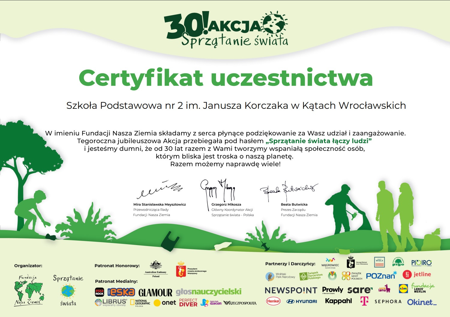 Certyfikat uczestnictwa w 30. akcji "Sprzątania świata - Polska" - Obrazek 1