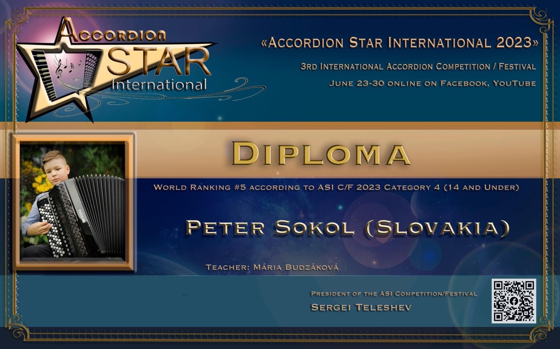 Ocenenia z medzinárodnej súťaže Accordion Star International 2023 - Obrázok 1