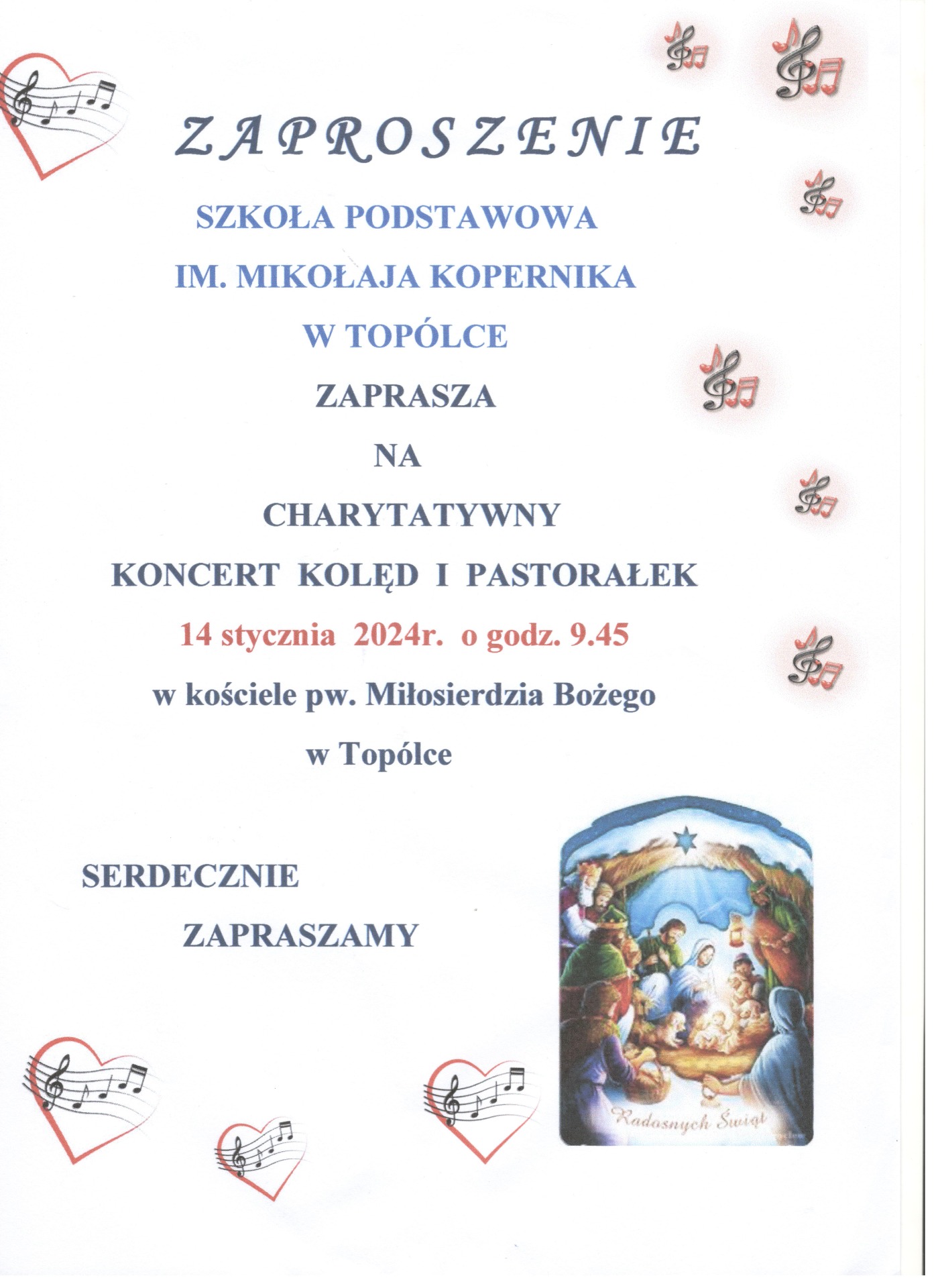 Zaproszenie na charytatywny koncert kolęd i pastorałek - Obrazek 1