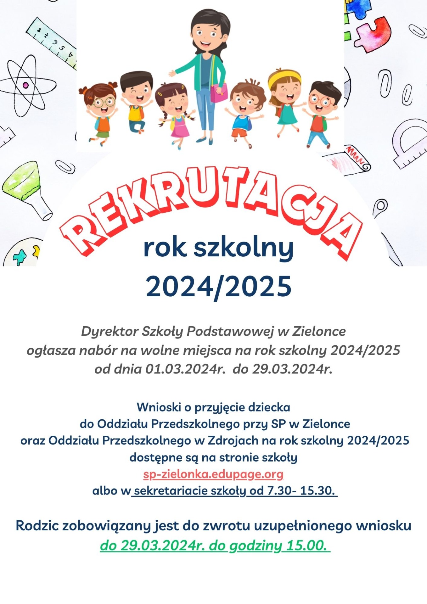 REKRUTACJA do oddziałów przedszkolnych 2024/2025 - Obrazek 1