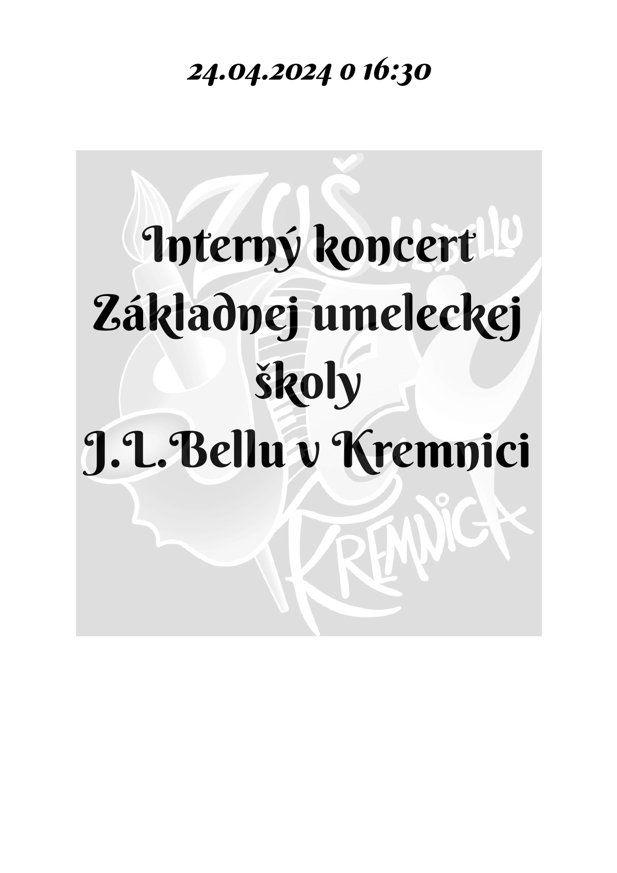 Pozvánka na interný koncert dnes 24.04. o 16:30 v sále ZUŠ, alebo online - Obrázok 1