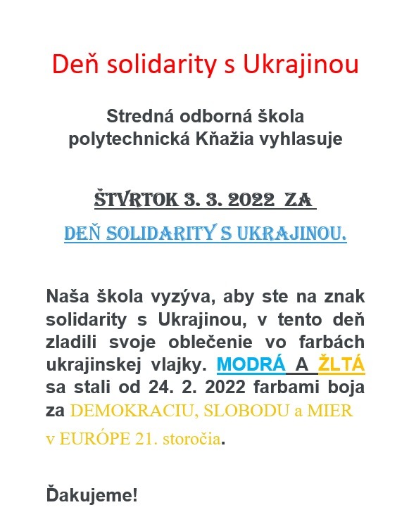 Deň solidarity -  3.3.2022 - Obrázok 1