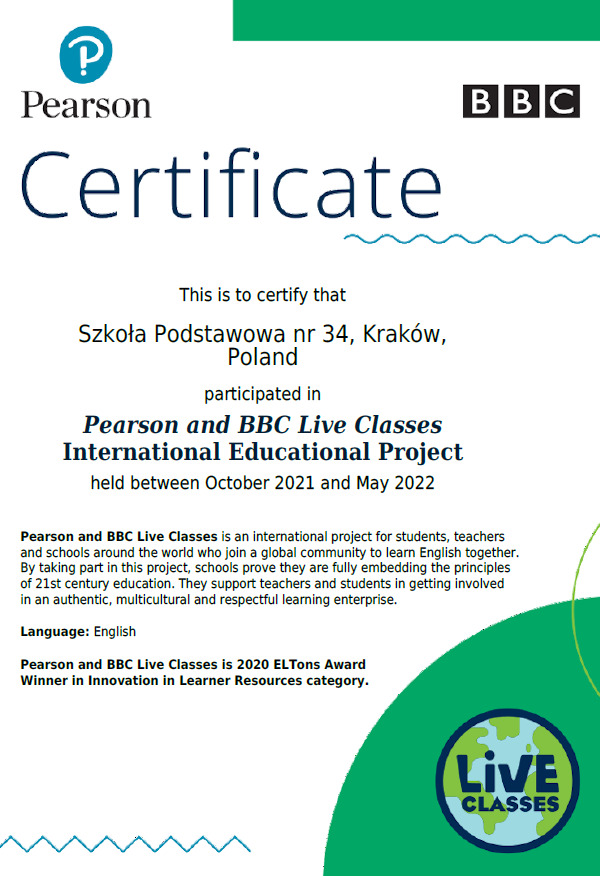 BBC i Pearson przyznał naszej szkole certyfikat! - Obrazek 1
