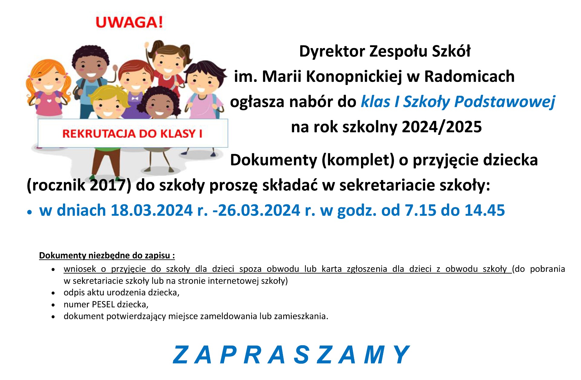 Rekrutacja na rok szkolny 2024 - 2025 - Obrazek 1