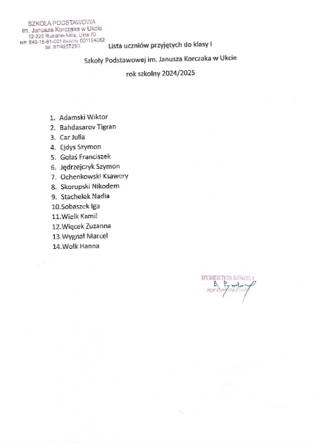 Lista uczniów przyjętych do klasy I - Obrazek 1