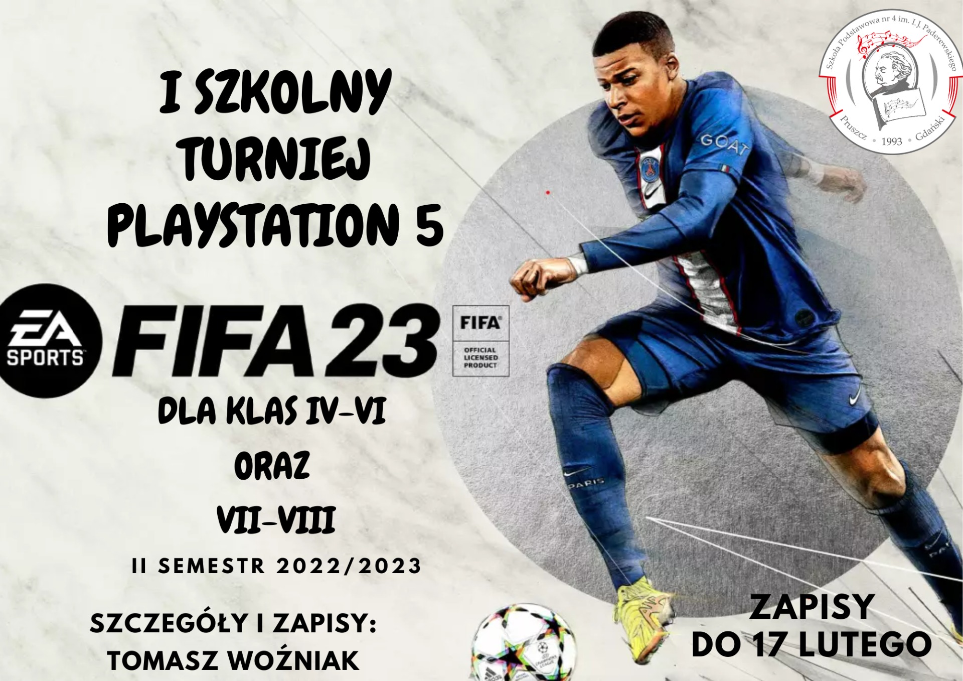 TURNIEJ FIFA 23  w Szkole Podstawowej nr 4 im. I. J. Paderewskiego w Pruszczu Gdańskim - Obrazek 1