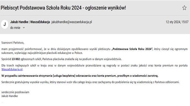 Wyniki Plebiscytu "PODSTAWOWA SZKOŁA ROKU 2024" - Obrazek 2